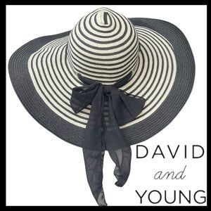 David & Young Black/Cream Adjustable Tie Wide Brim Sun Hat